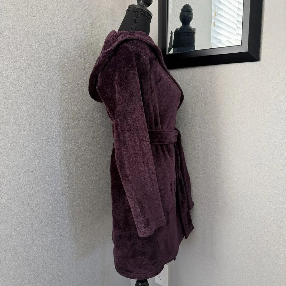 UGG Miranda Plush Belted Short Hooded Robe Port Purple XS